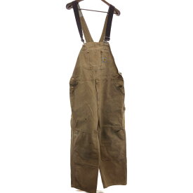SALE///// 2000年代～ Carhartt カーハート ダック ワーク ダブルニー オーバーオール 大きいサイズ ブラウン (メンズ 40×30) 中古 古着 P6971