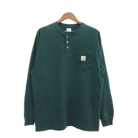 SALE///// Carhartt カーハート ヘンリーネック 長袖 ポケットTシャツ ワーク ワンポイントロゴ グリーン (メンズ L) 中古 古着 P7063