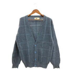 90年代 USA製 The FOX sweater ウール アクリル カーディガン トップス カジュアル ワンポイントロゴ ブルー (メンズ L) 中古 古着 P7416