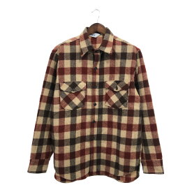 70年代 USA製 WOOLRICH ウールリッチ ウール チェック 長袖シャツ トップス アメカジ ブラウン (メンズ L) 中古 古着 P9583