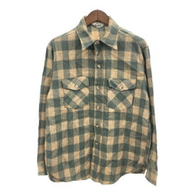 70年代 USA製 WOOLRICH ウールリッチ ウールシャツ トップス アメカジ ヴィンテージ チェック ベージュ (メンズ L) 中古 古着 P9761