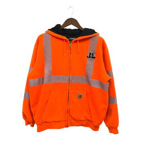 【B品】 Carhartt カーハート ワンポイント フルジップ フーディー パーカー リフレクター ワーク オレンジ (メンズ L) 中古 古着 Q0758