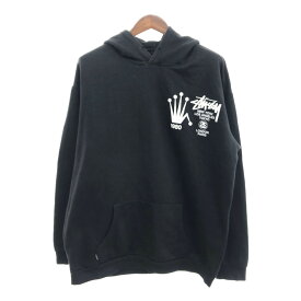 STUSSY ステューシー ロゴ スウェット パーカー 大きいサイズ ブラック (メンズ XXL) 中古 古着 Q0830