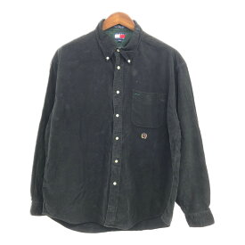 90年代 TOMMY HILFIGER トミーヒルフィガー ボタンダウン コーデュロイシャツ ワンポイントロゴ ブラック (メンズ XL) 中古 古着 Q1227