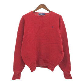 90年代 Polo by Ralph Lauren ポロ ラルフローレン コットン ニット セーター ワンポイントロゴ レッド (メンズ XL) 中古 古着 Q2172