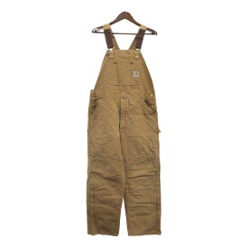 90年代 USA製 Carhartt カーハート ダック ダブルニー オーバーオール ワーク ベージュ (メンズ -- L相当) 中古 古着 Q2769