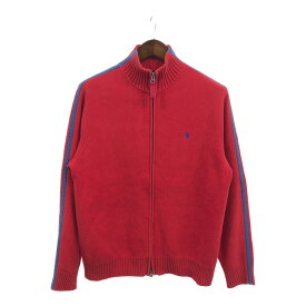 Polo by Ralph Lauren ポロ ラルフローレン フルジップ ドライバーズニット セーター サイドライン レッド (メンズ L) 中古 古着 Q3099