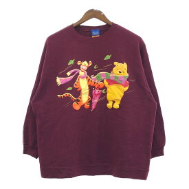 90年代 Disney ディズニー pooh くまのプーさん スウェット キャラクター ワインレッド (レディース 3XL) 中古 古着 Q4398