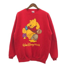 90年代 Disney ディズニー MICKEY.INC くまのプーさん スウェット キャラクター レッド (メンズ XL相当) 中古 古着 Q4487