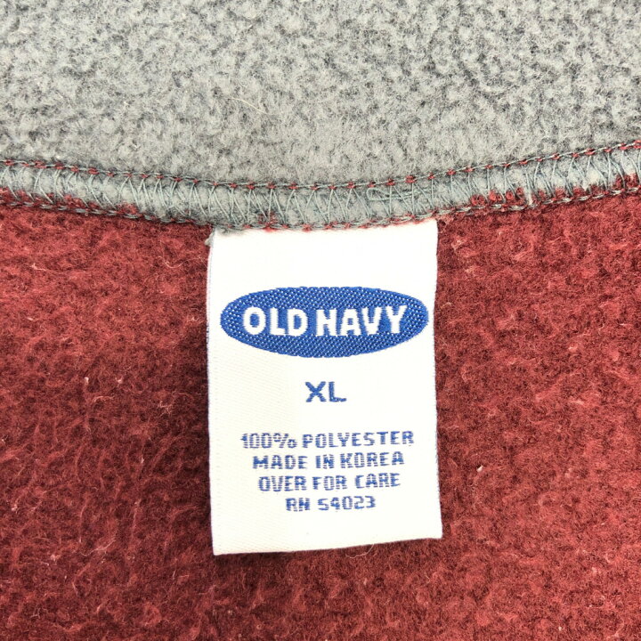 オールドネイビー 刺繍 ハーフジップ フリース レッド XL アメリカ古着 