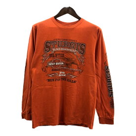 USA製 HARLEY DAVIDSON ハーレーダビッドソン 長袖Tシャツ バイク 袖プリント オレンジ (メンズ M) 中古 古着 Q5572