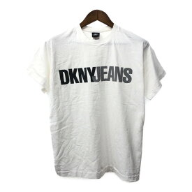 90年代 USA製 DKNY JEANS ブランドロゴ 半袖Tシャツ ホワイト (メンズ FREE SIZE) 中古 古着 Q5648