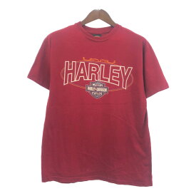 90年代 USA製 HARLEY DAVIDSON ハーレーダビッドソン 半袖Tシャツ バイク ワインレッド (メンズ L) 中古 古着 Q5880