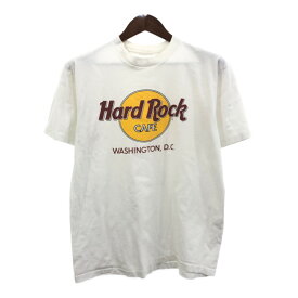 90年代 Hard Rock Cafe ハードロックカフェ ワシントンD.C. 半袖Tシャツ シングルステッチ ホワイト (メンズ M相当) 中古 古着 Q6021