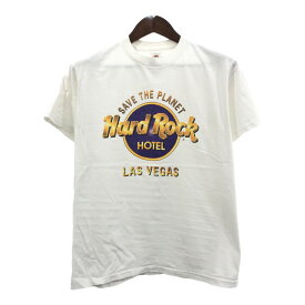 90年代 USA製 HARD ROCK CAFE ハードロックホテル ラスベガス 半袖Tシャツ ロゴ ホワイト (メンズ MEDIUM) 中古 古着 Q6110
