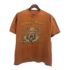 HARLEY DAVIDSON ハーレーダビッドソン テキサス 半袖Tシャツ バイク ロゴ オレンジ (メンズ XL相当) 中古 古着 Q6128