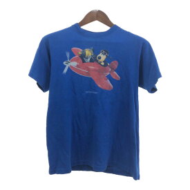 90年代 WALLACE&GROMIT ウォレスとグルミット 半袖Tシャツ アニメT キャラクター ブルー (レディース 12) 中古 古着 Q6176