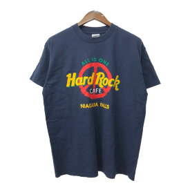 90年代 USA製 Hard Rock Cafe ハードロックカフェ 半袖Tシャツ ロゴ ネイビー (メンズ LARGE) 中古 古着 Q6514