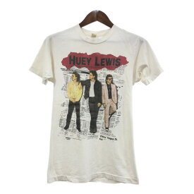 80年代 USA製 HUEY LEWIS AND THE NEWS ヒューイ・ルイス 半袖Tシャツ バンドT ホワイト (メンズ M) 中古 古着 Q6543