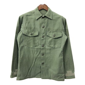 60年代 米軍実物 U.S.ARMY OG-107 コットンサテンシャツ ヴィンテージ ミリタリー オリーブ (メンズ S相当) 中古 古着 Q7278