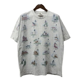 USA製 Artisans 灯台 半袖Tシャツ 総柄 ライトグレー (メンズ XL) 中古 古着 Q7319