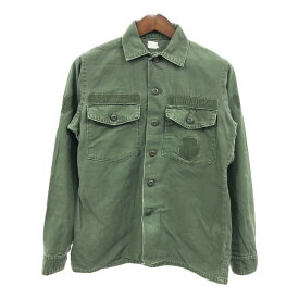 70年代 米軍実物 U.S.ARMY OG-107 コットンサテンシャツ ヴィンテージ ミリタリー オリーブ (メンズ 15.5) 中古 古着 Q7607