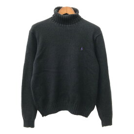 Polo by Ralph Lauren ポロ ラルフローレン コットン ニット タートルネック セーター ワンポイント ブラック (メンズ L) 中古 古着 Q7711