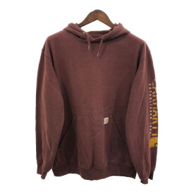 Carhartt カーハート スウェット パーカー 袖プリント ブラウン (メンズ L) 中古 古着 Q8074