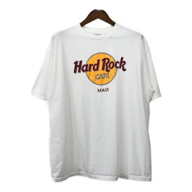 90年代 USA製 Hard Rock Cafe ハードロックカフェ マウイ 半袖Tシャツ ロゴ ホワイト (メンズ X-LARGE) 中古 古着 Q8118