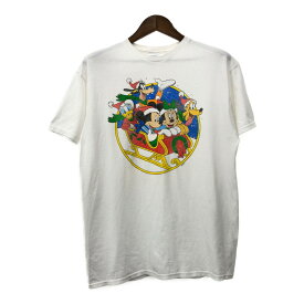 Disney ディズニー ミッキー&フレンズ クリスマス 半袖Tシャツ アニメT キャラクター ホワイト (メンズ L) 中古 古着 Q8045