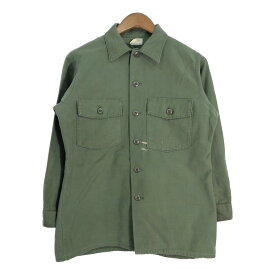 70年代 米軍実物 U.S.ARMY OG-107 コットンサテンシャツ 長袖シャツ ミリタリー オリーブ (メンズ M相当) 中古 古着 R3011