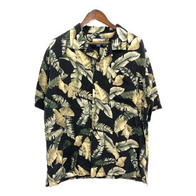 SALE///// 90年代 Habana Jack's CAFE オープンカラー シルクシャツ 植物 ブラック (メンズ XL) 中古 古着 R5559