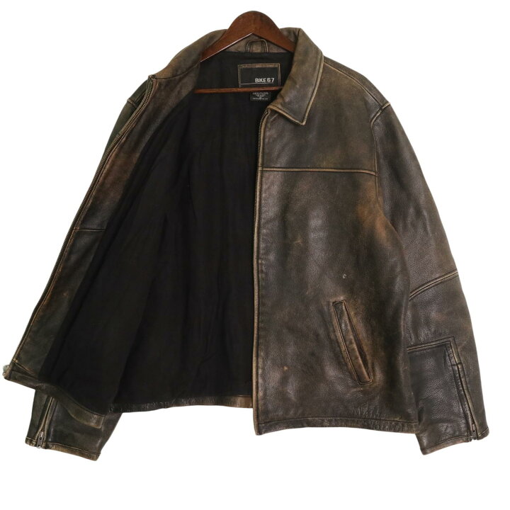 楽天市場】90年代 BKE67 レザージャケット ブラウン (メンズ XL) 中古 