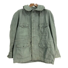 50年代 米軍実物 U.S.AIRFORCE キャトルジャケット ヴィンテージ 黒タグ ミリタリー オリーブ (メンズ LARGE REGULAR) 中古 古着 S4936