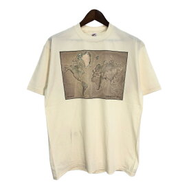 デッドストック 90年代 USA製 JERZEES ジャージーズ マップ 半袖Tシャツ ベージュ (メンズ L) 中古 古着 T0055