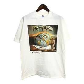 90年代 USA製 Salvador Dali サルバドール・ダリ 新人類の誕生を見つめる地政学の子ども Tシャツ ホワイト (メンズ L) 中古 古着 T0220