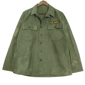 50年代 米軍実物 U.S.ARMY OG-107 コットンサテンシャツ ヴィンテージ ミリタリー オリーブ (メンズ MEDIUM) 中古 古着 A4294