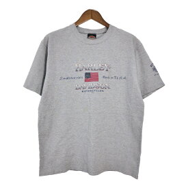 90年代 USA製 HARLEY DAVIDSON ハーレーダビッドソン 鹿の子 半袖Tシャツ グレー (メンズ L) 中古 古着 T4601