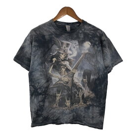 スカル 半袖Tシャツ タイダイ グレー（メンズ M相当）中古 古着 T4972