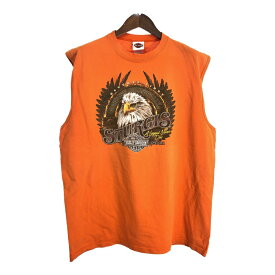 HARLEY DAVIDSON ハーレーダビッドソン ノースリーブTシャツ モーターサイクル オレンジ(メンズ L相当)中古 古着 T8357
