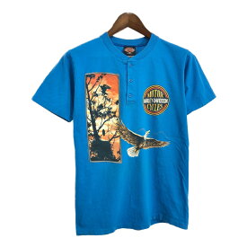 80年代 USA製 HARLEY DAVIDSON ハーレーダビッドソン ヘンリーネック 半袖Tシャツ モーターサイクル(メンズ M)中古 古着 T8559