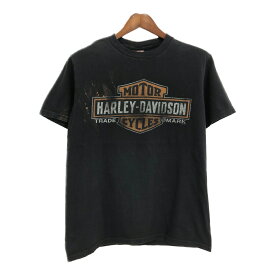 HARLEY DAVIDSON ハーレーダビッドソン ロゴ 半袖Tシャツ モーターサイクル ブラック(メンズ L)中古 古着 U0629