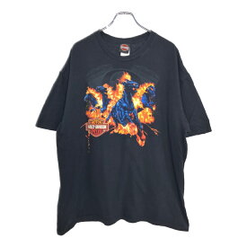 HARLEY DAVIDSON ハーレーダビッドソン 半袖Tシャツ 大きいサイズ モーターサイクル ブラック(メンズ 2XL)中古 古着 U2622