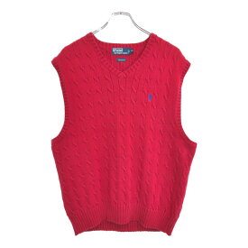 Polo by Ralph Lauren ポロ ラルフローレン ケーブルニット ベスト レッド(メンズ XL)中古 古着 U5443