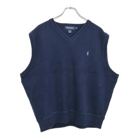 90年代 USA製 POLO GOLF ポロゴルフ ラルフローレン ニットベスト ネイビー(メンズ XL)中古 古着 U6757