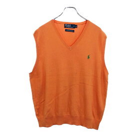 Polo by Ralph Lauren ポロ ラルフローレン Vネック コットンニット ベスト オレンジ(メンズ XL)中古 古着 U9419