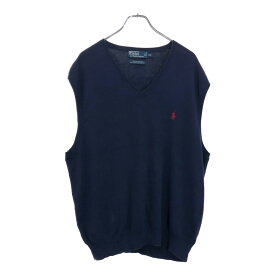 Polo by Ralph Lauren ポロ ラルフローレン Vネック コットンニット ベスト 大きいサイズ ネイビー(メンズ XXL)中古 古着 U9426