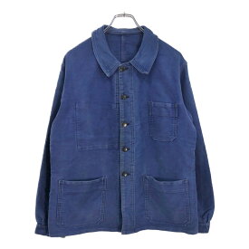 60年代 フランス製 Canals モールスキン フレンチワークジャケット ヴィンテージ ユーロ ブルー(メンズ S相当)中古 古着 V1422