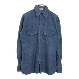 70年代 Levi's リーバイス デニム ウエスタンシャツ ヴィンテージ オレンジタブ ビッグE ブルー(メンズ M)中古 古着 V3079