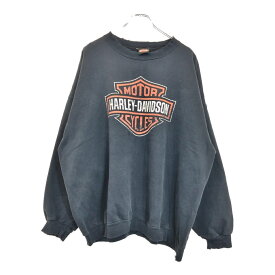 00年代 HARLEY DAVIDSON ハーレーダビッドソン スウェット 大きいサイズ モーターサイクル ブラック(メンズ XXL相当)中古 古着 V3543